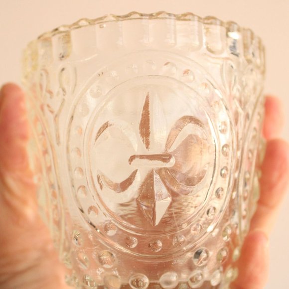 Vintage 1990s Cut Glass Candle Holders by Anthropologie, Fleur De Lis Pattern, - Picture 9 of 10